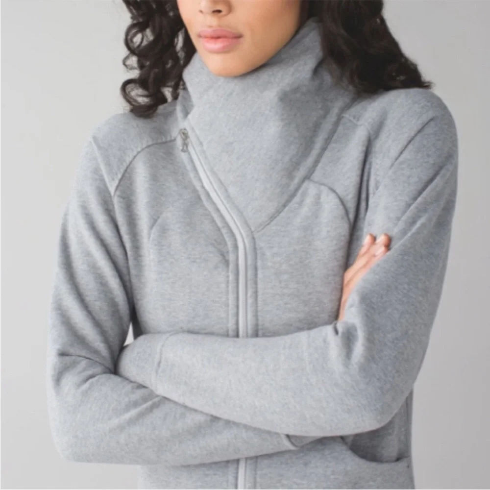 Lululemon Cozy Cuddle Up Asymmetrical Zip Jacket High Collar Gray Size 2